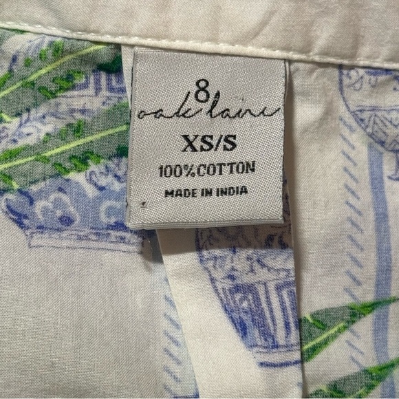 🌻 8 Oak Lane Ginger Jar Palm Button Down Sleep Shirt size XS/S Green & Blue - Picture 9 of 11